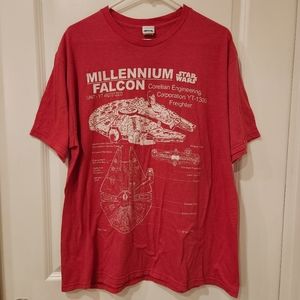 Star Wars Millennium Falcon Diagram Graphic Print Short Sleeve Red T-Shirt